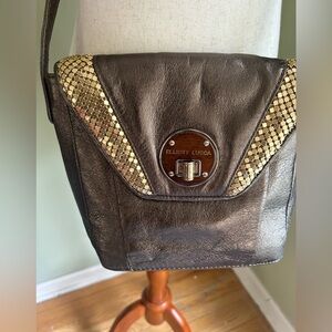 Elliott Luca crossbody bag in bronze leather. Gold mesh accent. No stains. Flaw